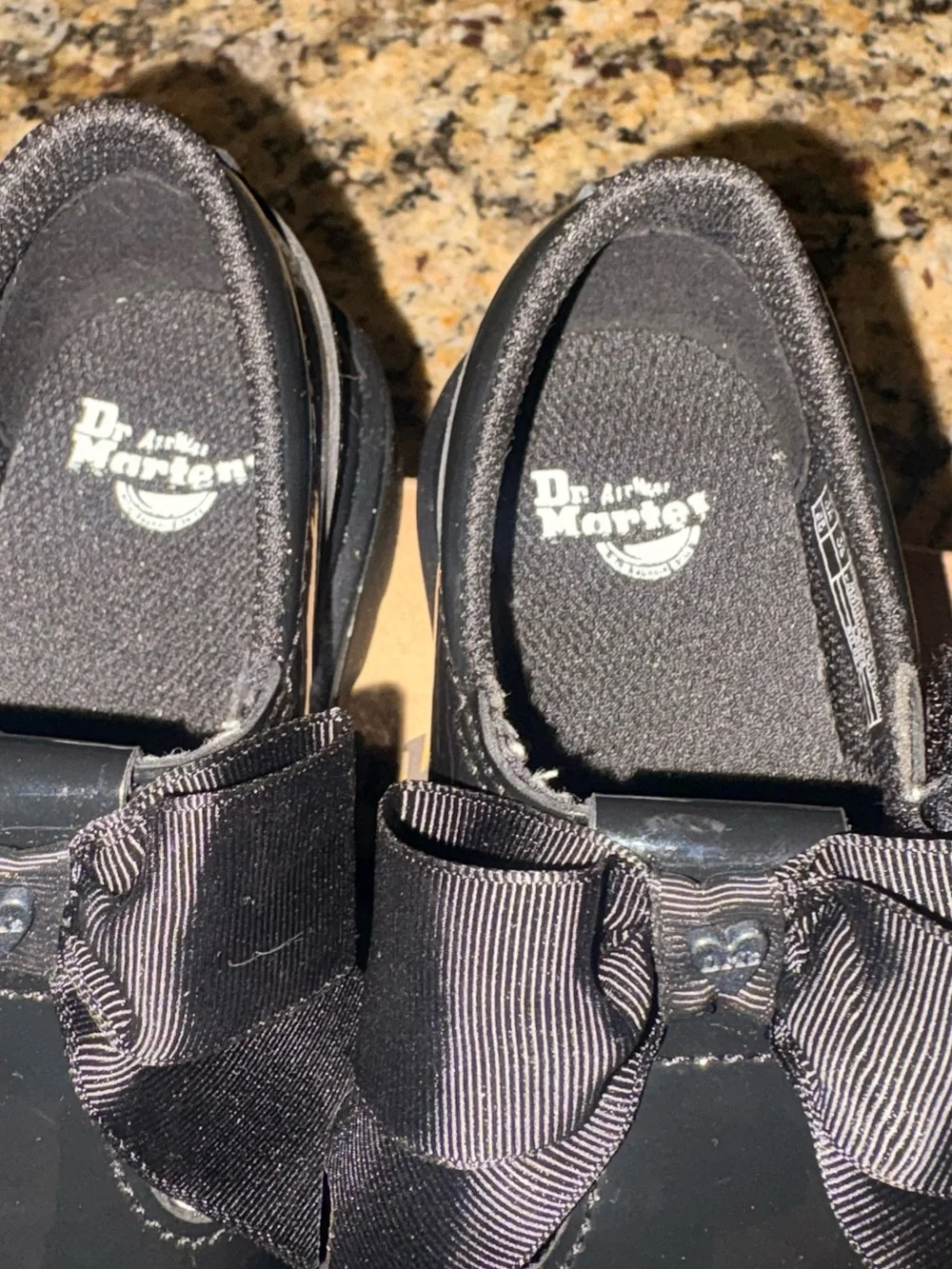 Dr. Martens Black Patent Leather Kids Bow Shoes